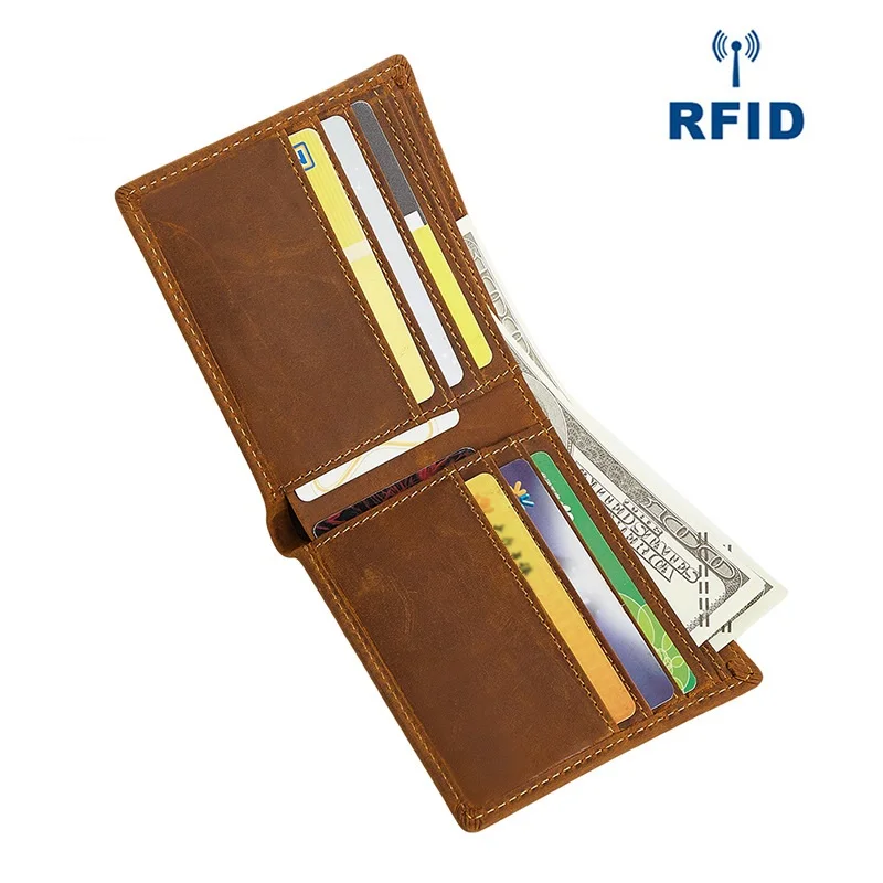 

RFID Proof Men Genuine Leather Short Wallet Thin Purse Bilfold Vintage Simple Design