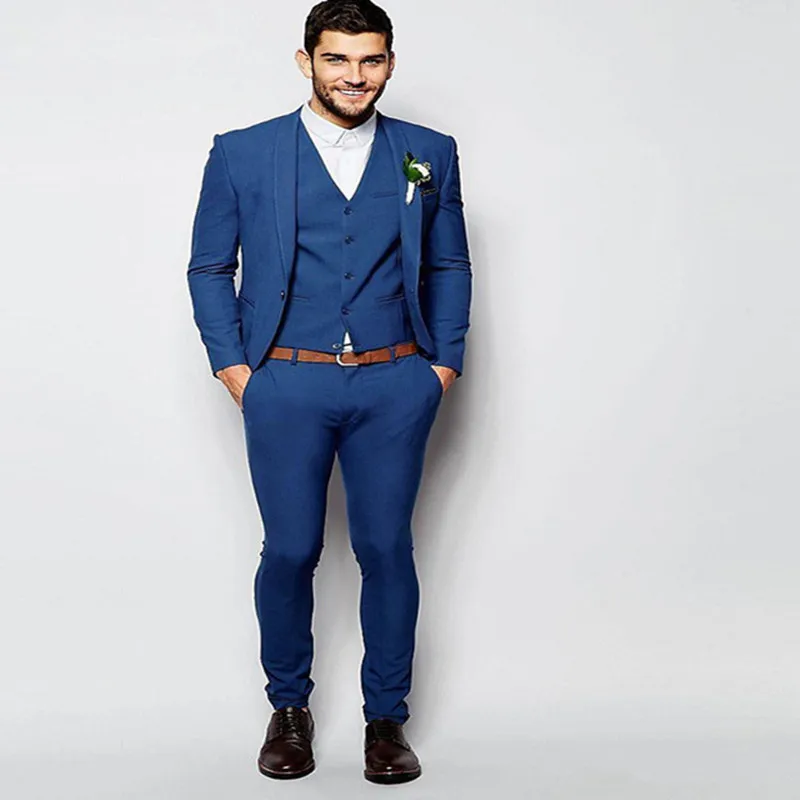 

2017 Fashion Royal Blue Tuxedos For Men Elegant Men Suit Daily Work Wear Blazer Prom Party Suits Custom (Jacket+Pants+Vest+Tie)