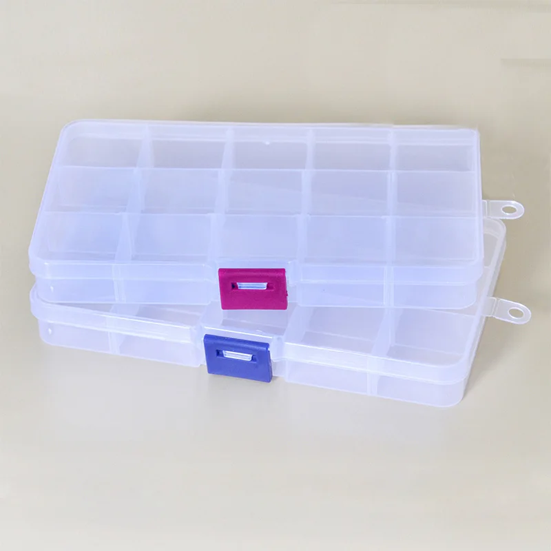 

Plastic 15 Slots Compartment Adjustable Necklace Transparent Storage Box Case Organizer Removable Makeup Jewelry Scattered Beads