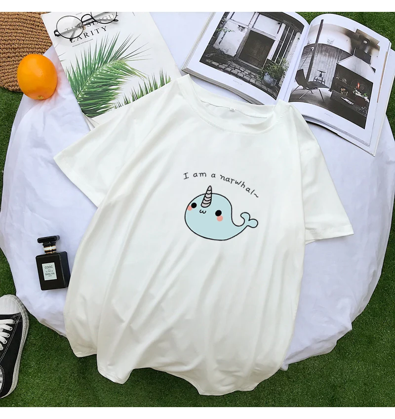 Summer Kawaii T Shirts Women Short Sleeve Lovely Whale Cartoon Print Casual Loose Streetwear Harajuku Tumblr Tops Korean Clothes (6)