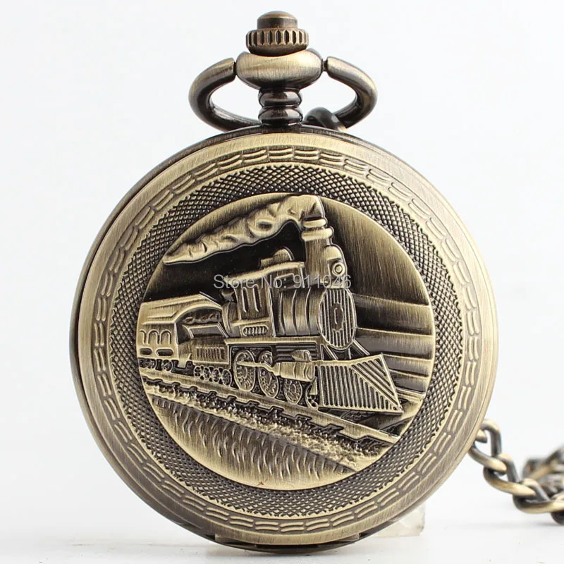 High Quality Classic Silver Train Mechanical Pocket Watch Skeleton Men's Pocket Watch Wholesale