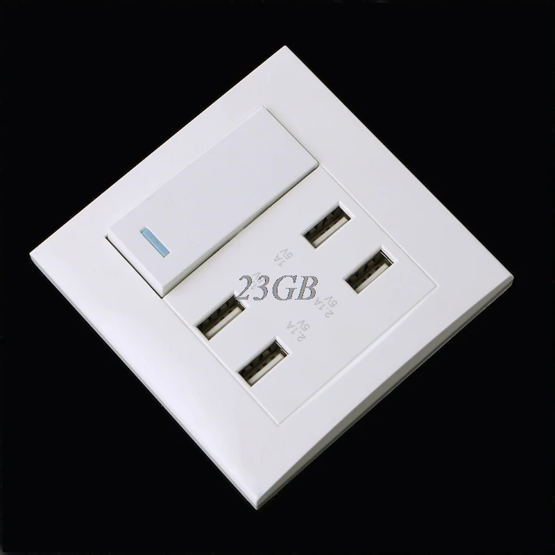 

220V 10A Wall Switch Socket 4 Port USB Charger Power Outlet Adapter Panel F27