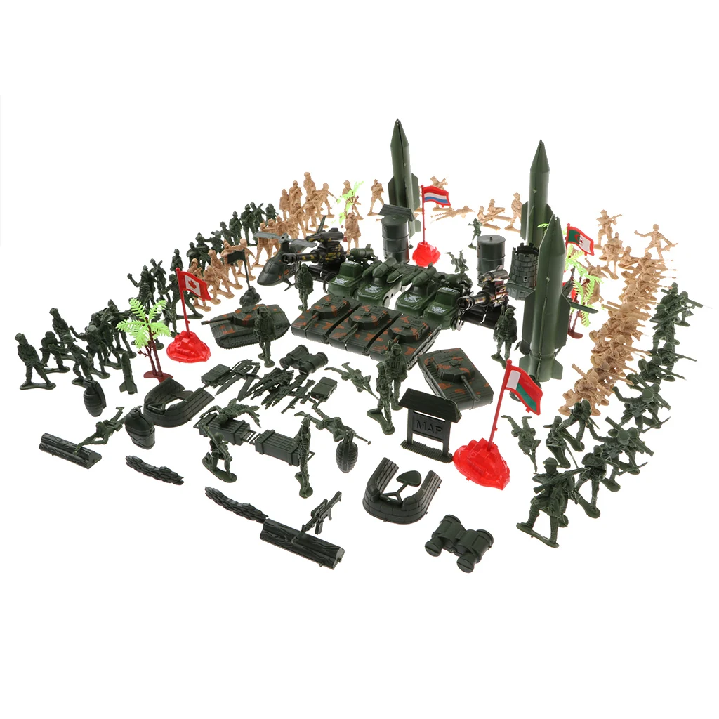 Plastic 158 Pieces Army Men Play Set with Realistically Scaled Figures&Assorted Accessories Layout Home Decor Boys Toys Gift