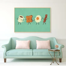 Por Breakfast Wall Decor Lots Splspl Cute Cartoon Canvas Art Print Poster Eggs Coffee Breakfast Food Kitchen Room Decorative Wall Picture For Kids