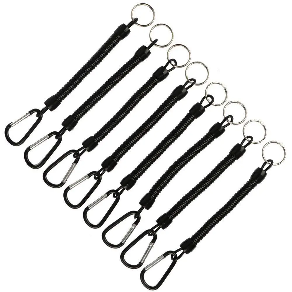 

Black Fishing Lanyard Accessories Plastic Retractable Coiled Tether with Carabiner for Pliers Lip Grips Tackle Fish Tools (Pac