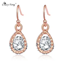 

Crazy Feng Cherry Cubic Zirconia Drop Earrings For Women Wedding Party Jewelry Rose Gold Silver Color Hanging Earrings Jewelry