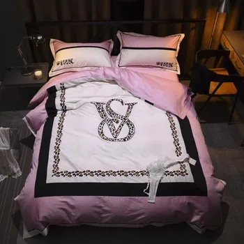 

Princess Style Pink Lady Lace Embroidery 80S Egyptian Cotton Bedding Set 4pcs Duvet Cover Bed Sheet Pillowcases King Queen 4pcs