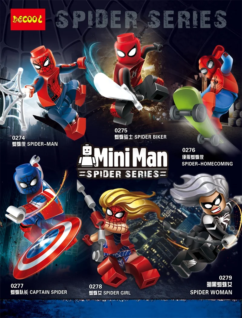 

Spider-man Captain Spider Biker Girl Woman Spider-Homecoming Bricks Building Toy Minifigs Compatible With Lego