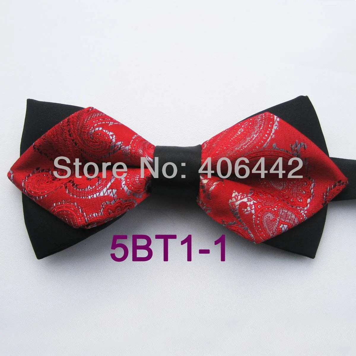 Yibei Coachella Ties Black Bottom Red Bow Tie Adults With Gray Paisley Butterfly Adjustable