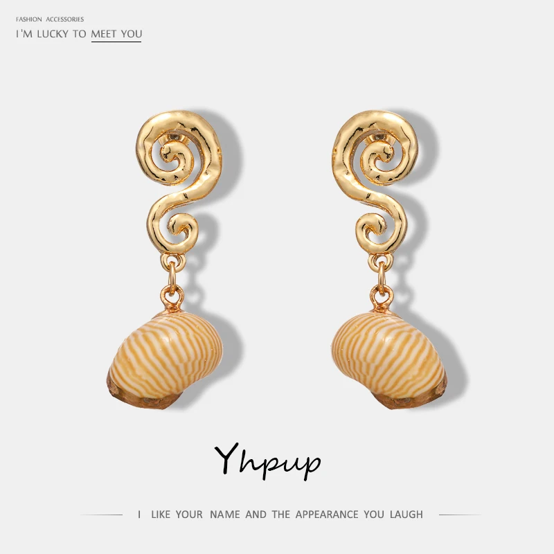 

Yhpup Fashion Vintage Shell S925 Pin Geometric Dangle Earring Zinc Alloy Gold Earring For Girl Women Party Personalized Jewelry