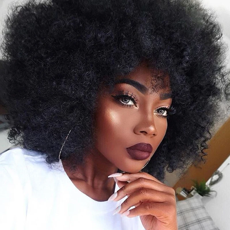 

Mongolian Afro Kinky Curly Lace Front Human Hair Wigs Pre Plucked Short Human Hair Lace Front Bob Cut Wigs Ever Beauty Remy