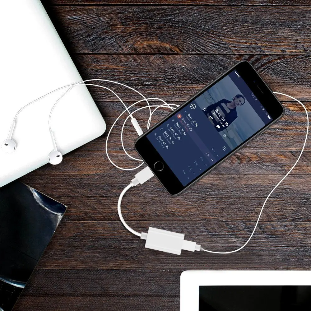2 в 1 Lightning разъем для наушников аудио + кабель переходник зарядки iPhone X/7 Plus/8/8 Plus/X (iOS
