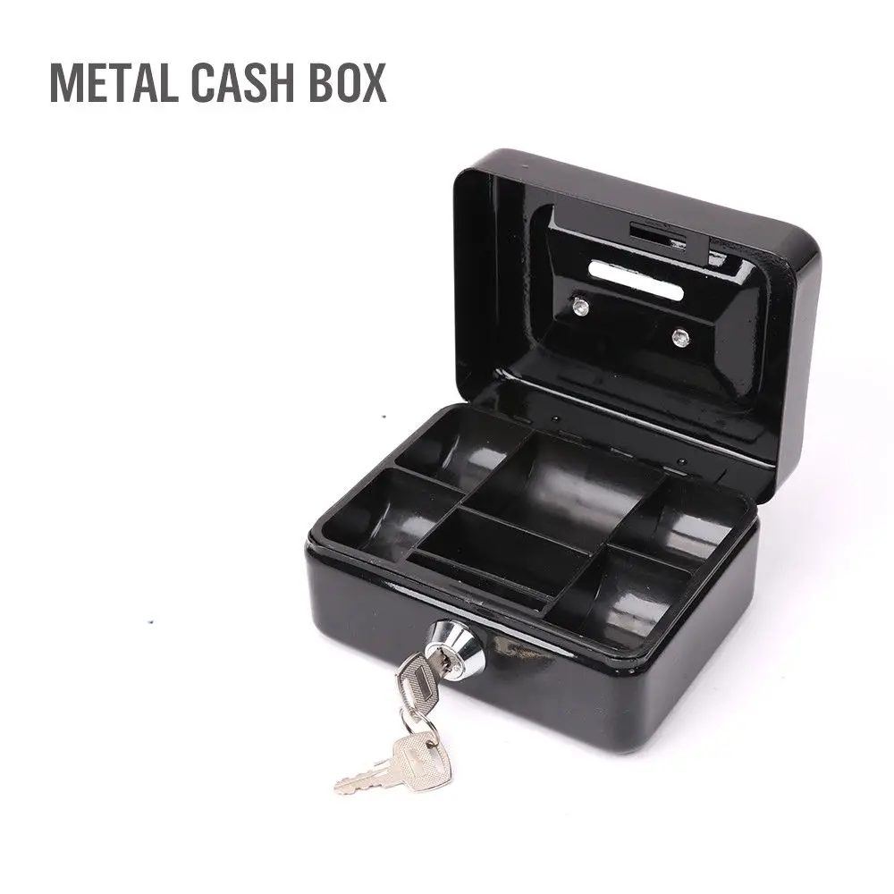 Metal Cash Box Money Bank Deposit Steel Tin Security Safe Petty Key Lockable BO