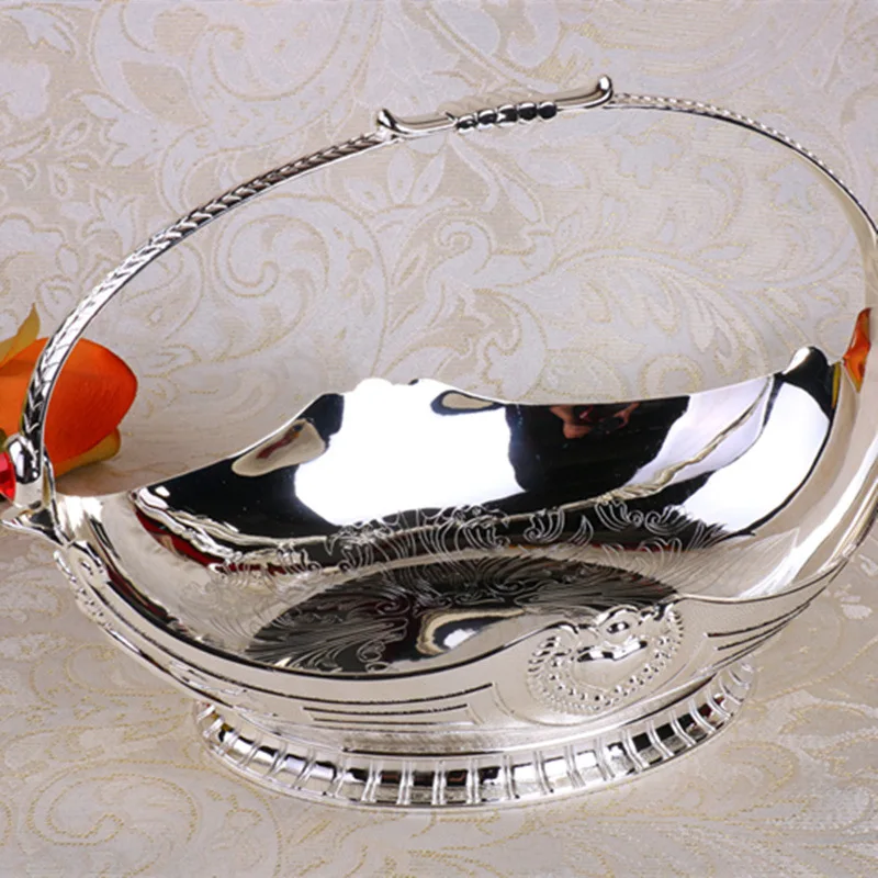 Металлическая креативная корзина для фруктов в европейском стиле, домашний журнальный столик, серебряная Фруктовая тарелка KTV, Высококачественная корзина для полотенец, корзина для фруктов