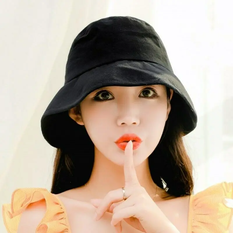 

Women Ladies Summer Big Wide Brim Cotton Hat Floppy Derby Beach Sun Foldable Cap Black Pink Yellow Khaki Navy Blue