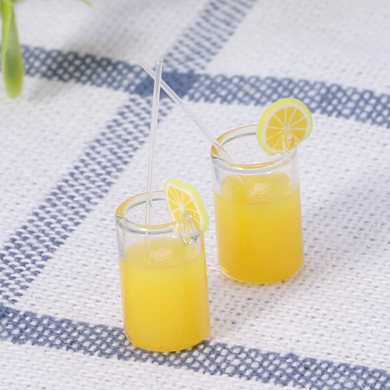 

2PCS 1:12 Lemon Water Cups Dollhouse Accessories Miniature Toy Doll Food Kitchen