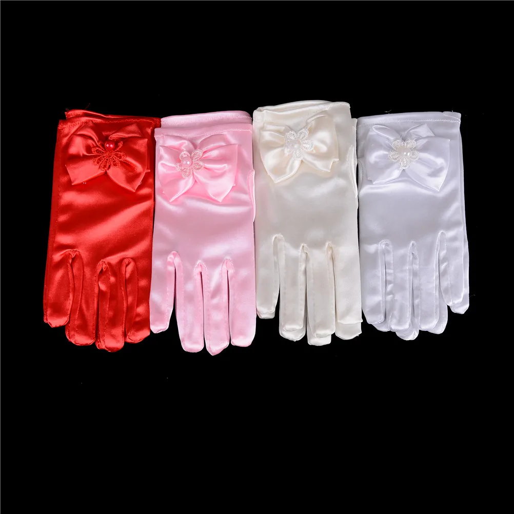 1 Pair Infant Baby Mittens Child Elbow Short 4 Colors Party Gloves Wedding Kids Girls Bow Gloves