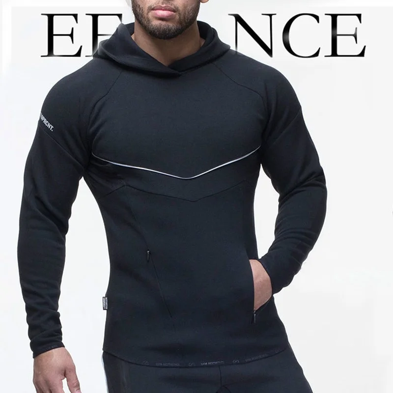 all season men fitness hoodie long sleeved black grey breathable hoodie