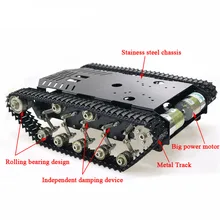 Shock Absorber Stainless Steel Tank Truck Intelligent Robot Chassis Metal Pedrail with Dual DC 12V Motor