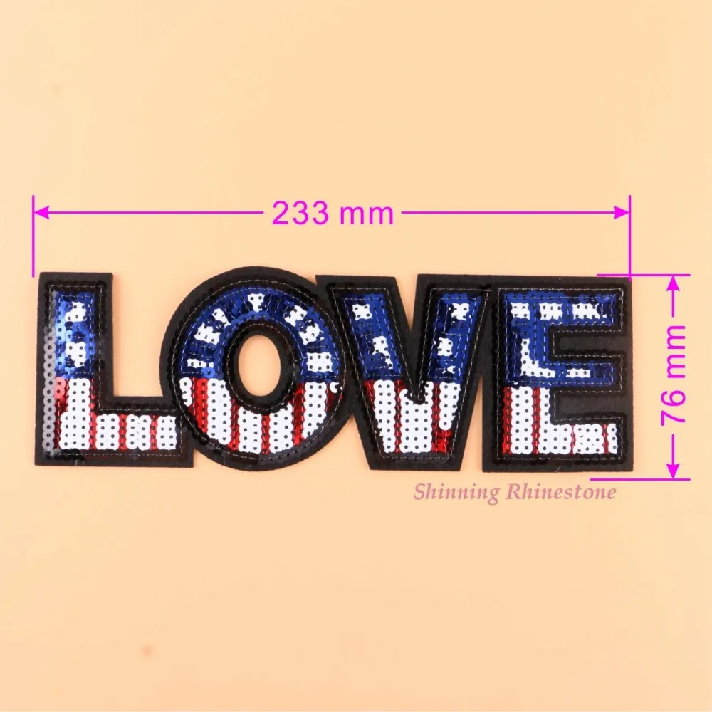 

Sequins Patch Love Logo Iron On Embroidered Patches Appliques Sew On Clothes Motifs DIY Letters Patch COCO PARIS