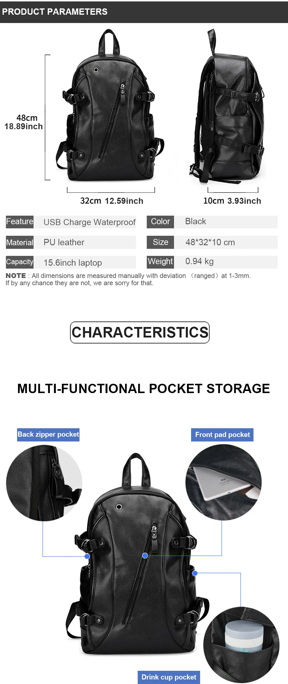 _01 2019 Pu Leather Backpack Laptop Men Male 15.6inch Notbook Back pack Teenager School Travel Backpacks Large Capacity Luggage Bag