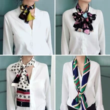 Дизайнерские летние шелковые длинные шарфы для женщин, шарфы с двойным принтом, галстук, элегантный шейный платок, шейный платок для подарка девушке 145 см* 15 см