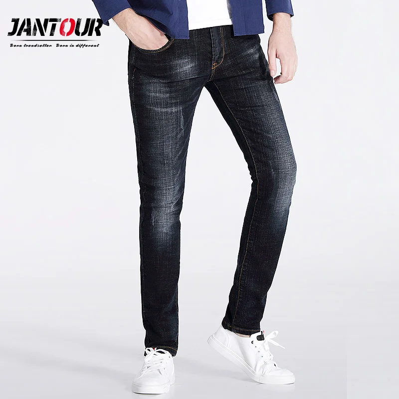 jantour2017 autumn Winter luxury clothing black skinny jeans men Slim Casual Denim jean mans distressed Fashion Pants homme male