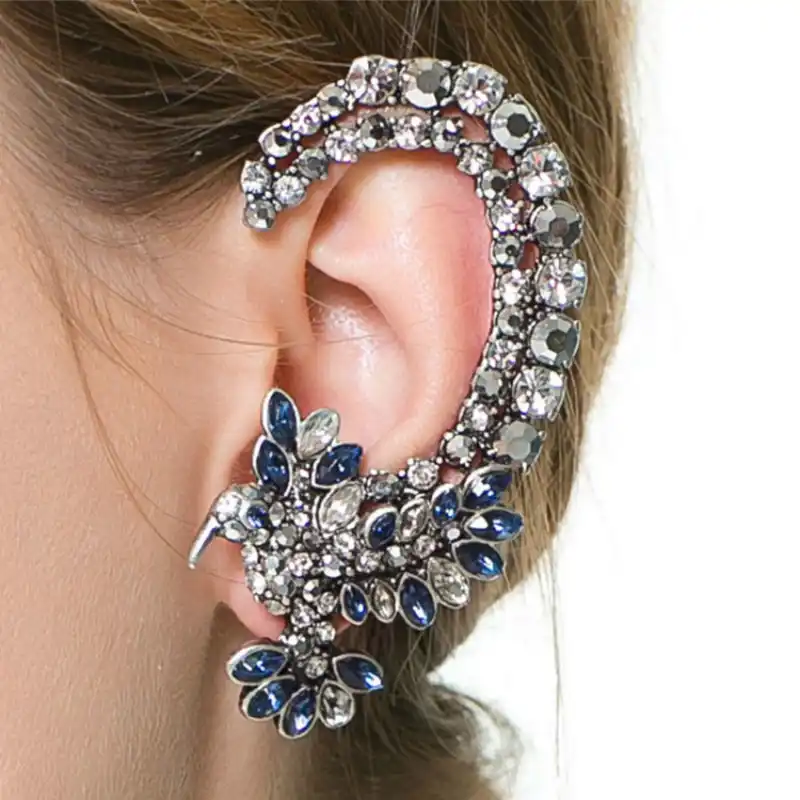 trendy stylish crystal butterfly flower clip earring ear cuff