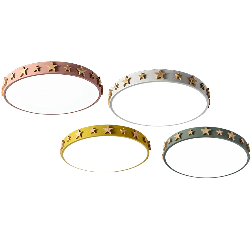 

Round Ultrathin macarons ceiling lights Modern simple metal with Star rubber wood acrylic material colorful LED ceiling lamp