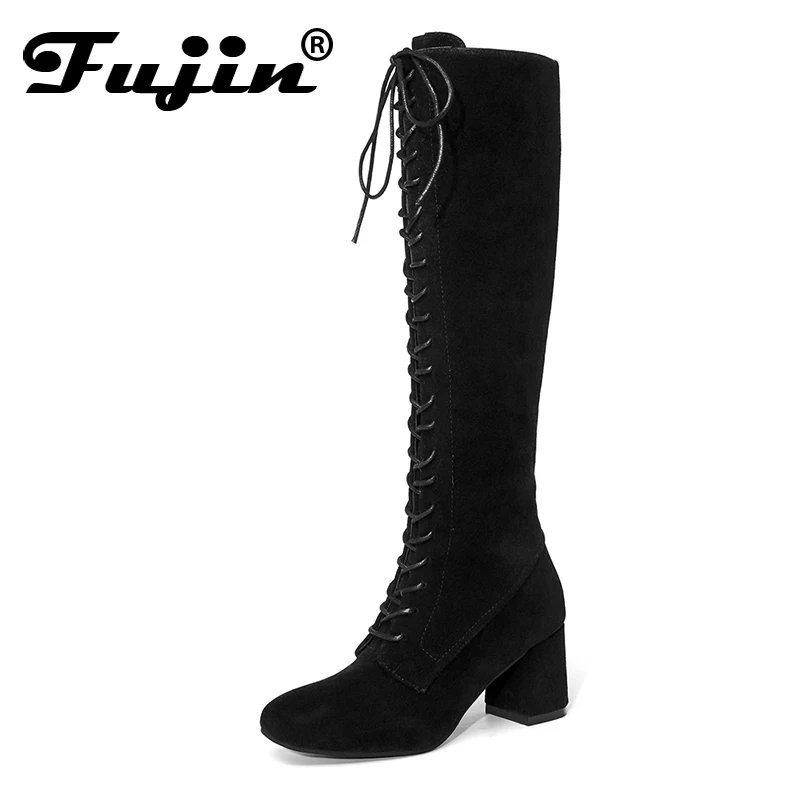 

Fujin Sexy Lace Up The Knee Boots Spring Autumn Winter Women Stiletto Heel Thigh High Boots Fashion Mujer Party Dress Shoes