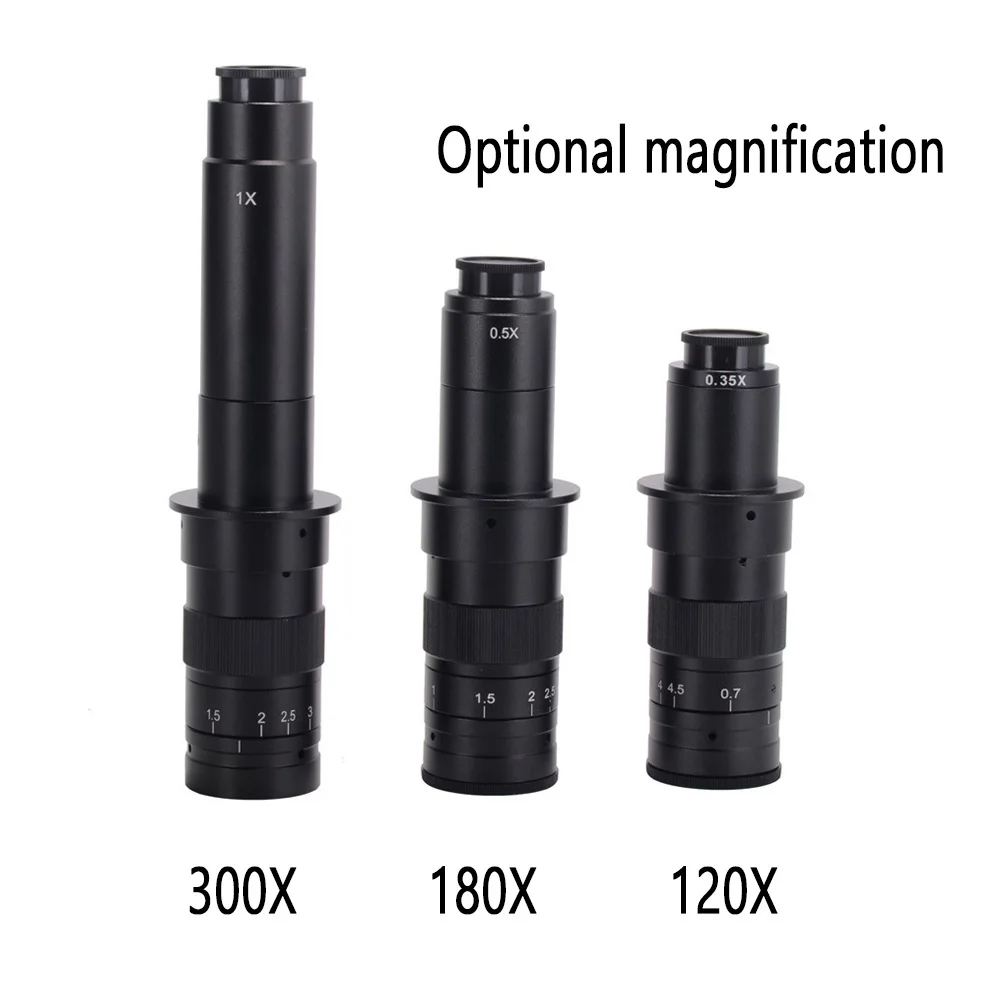 

10X - 120X 180X 300X Adjustable 25mm Zoom C-mount Lens 0.7X - 4.5X Industry Video Microscope Camera Eyepiece Magnifier