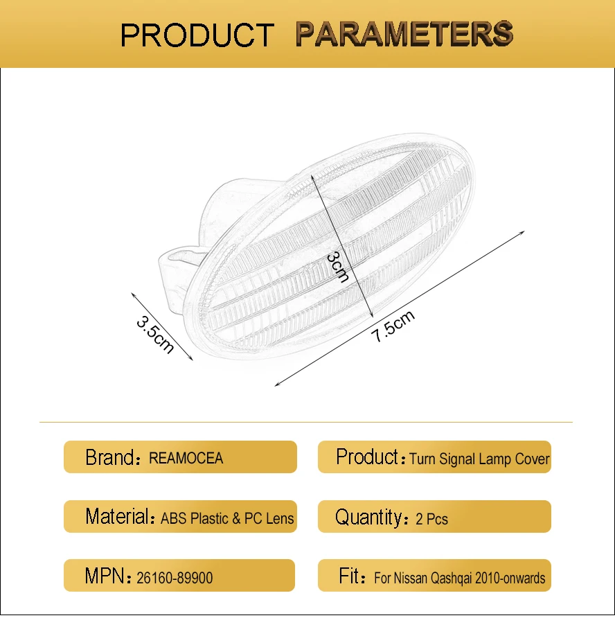 Reamocea 2Pcs Side Turn Signal Lamp Fender Marker Lights Cover 26160-89900 For Nissan Cube Juke Leaf Note Micra X-TRAIL Qashqai (11)