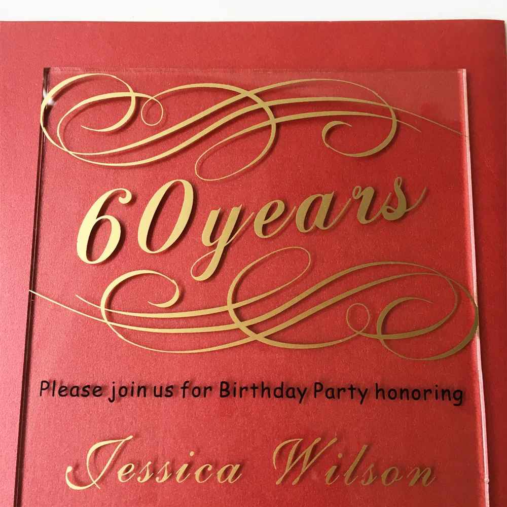  Customized 100pcs per lot 5x7inch Clear acrylic 60th birthday invitation card - 32797756667