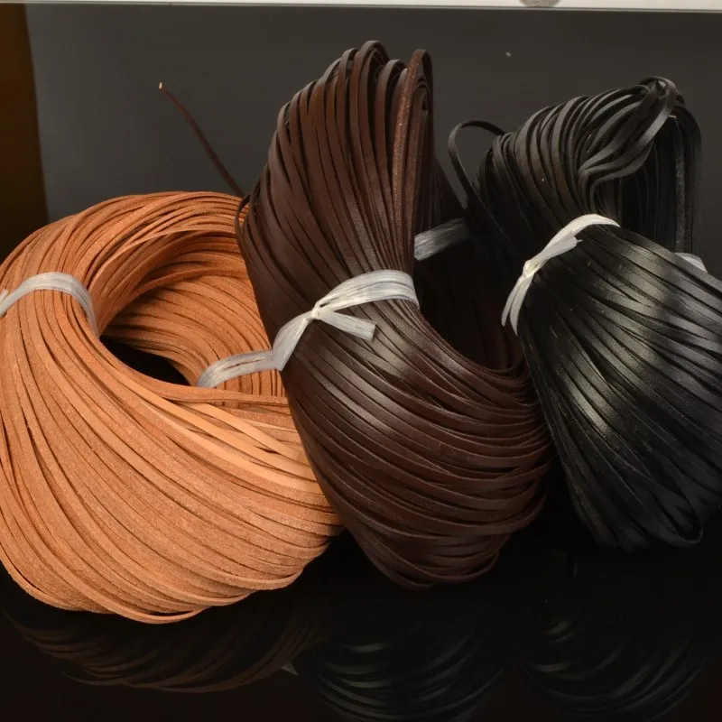 

5Yards 3mm 5mm Natural Leather Rope Thread Flat Cord Bracelet Jewellery Findings Woven Ropes Necklace DIY Leather Crafs