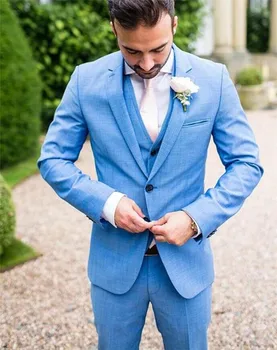 

Fashion Blue Custom Made 3 PCs (Jacket+Pants+Vest+tie) Men Suits Wedding Suits for Men Groom Tuxedos Business Formal Suit