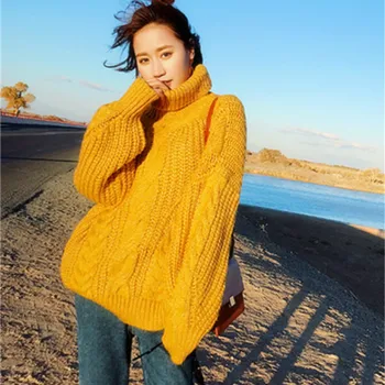 

Sweater female 2019 autumn and winter new high collar sweater female thickening fashion wild twist knitting bottoming shirt