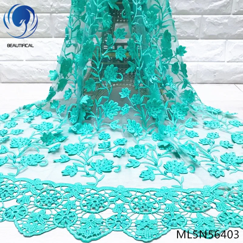 

BEAUTIFICAL green african lace tulle mesh with guipure cord net lace embrodeiry beads french lace fabric for dresses ML5N564