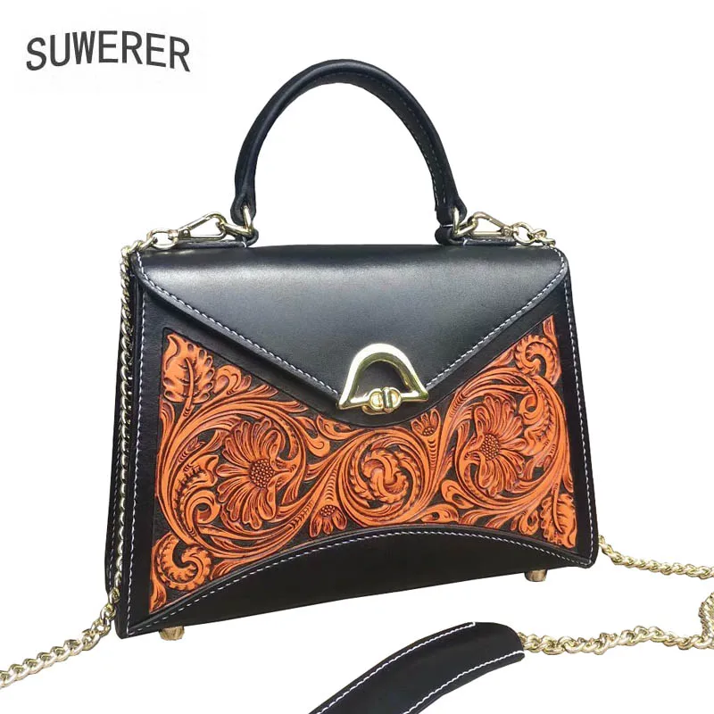 

Women Genuine Leather bags 100% handmade carving Luxury cowhide Genuine Leather women bags designer tote women leather handbags