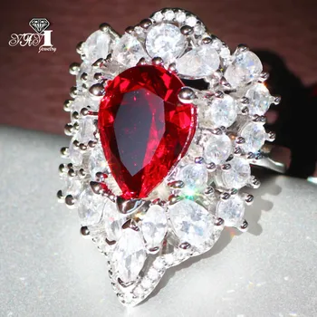 

YaYI Jewelry Princess Cut 9.2 CT Red Zircon Silver Color Engagement Rings wedding Heart Rings Girls Party Rings Gifts 873