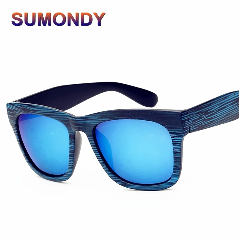 

SUMONDY Imitation Wood Square Frame Sunglasses Women Men Fashion Designer Bardian Reflective Mirror Lens UV400 Sun Glasses SA20