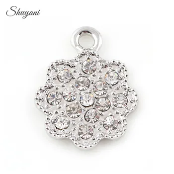 

20PCS Fashion Accessories Silver Crystal Rhinestone Flower Charms Pendant for Jewelry Making DIY Charms 20*16mm