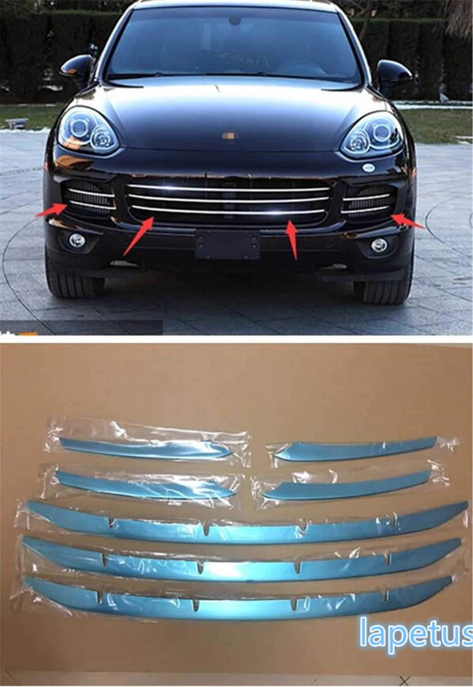 New For Porsche Cayenne 2015 2016 Stainless Steel Front Center Grills Grill Cover Trim Molding Garnish 7 pcs / set stainless steel body side door molding protector cover trim for porsche cayenne 2015 2016 2017