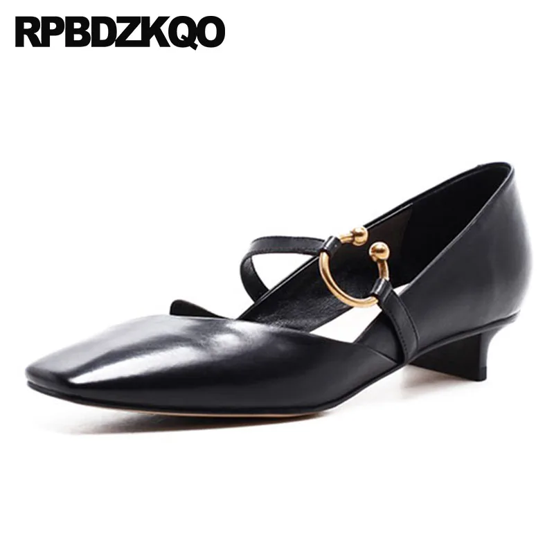 

Block Mary Jane Genuine Leather Retro Ladies Low Heels Shoes Black Square Toe Elegant Footwear Strap Size 4 34 2018 Vintage