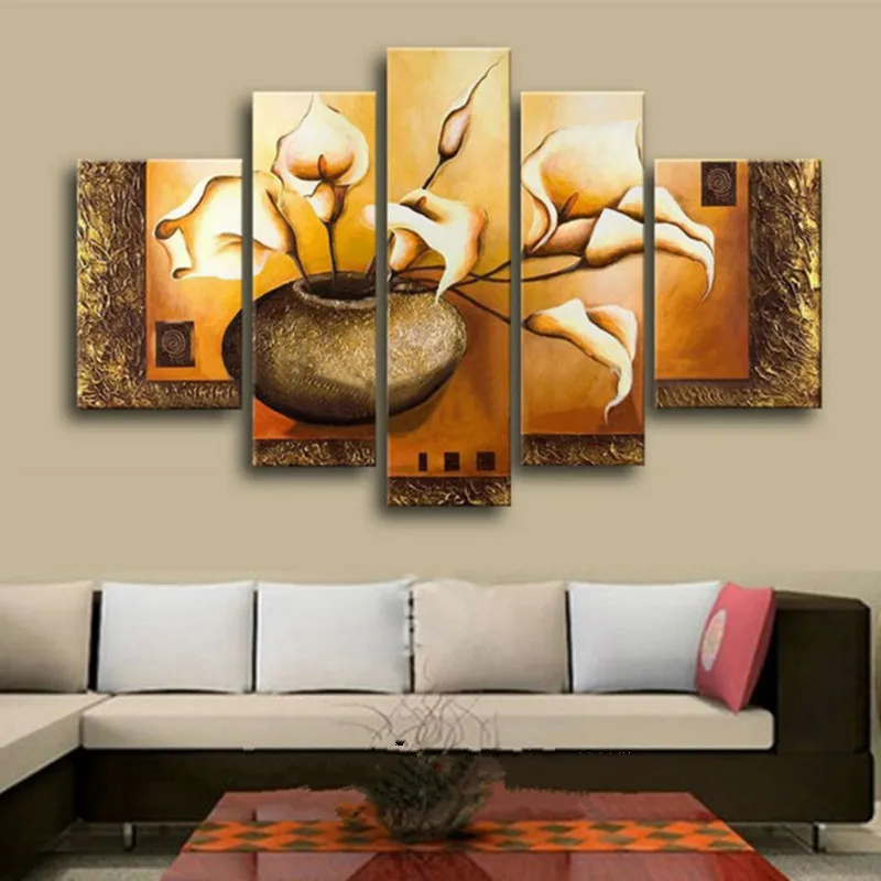 5 Panel Pictures Bedroom Acrylic Wallpaper Hand Painted Canvas Oil