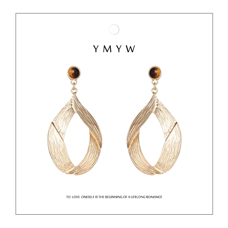 

YMYW Zinc Alloy Retro Waterdrop Gold Drop Earrings Simple Tigerite Stone Delicate Oorbellen Voor Vrouwen For Female Night Club