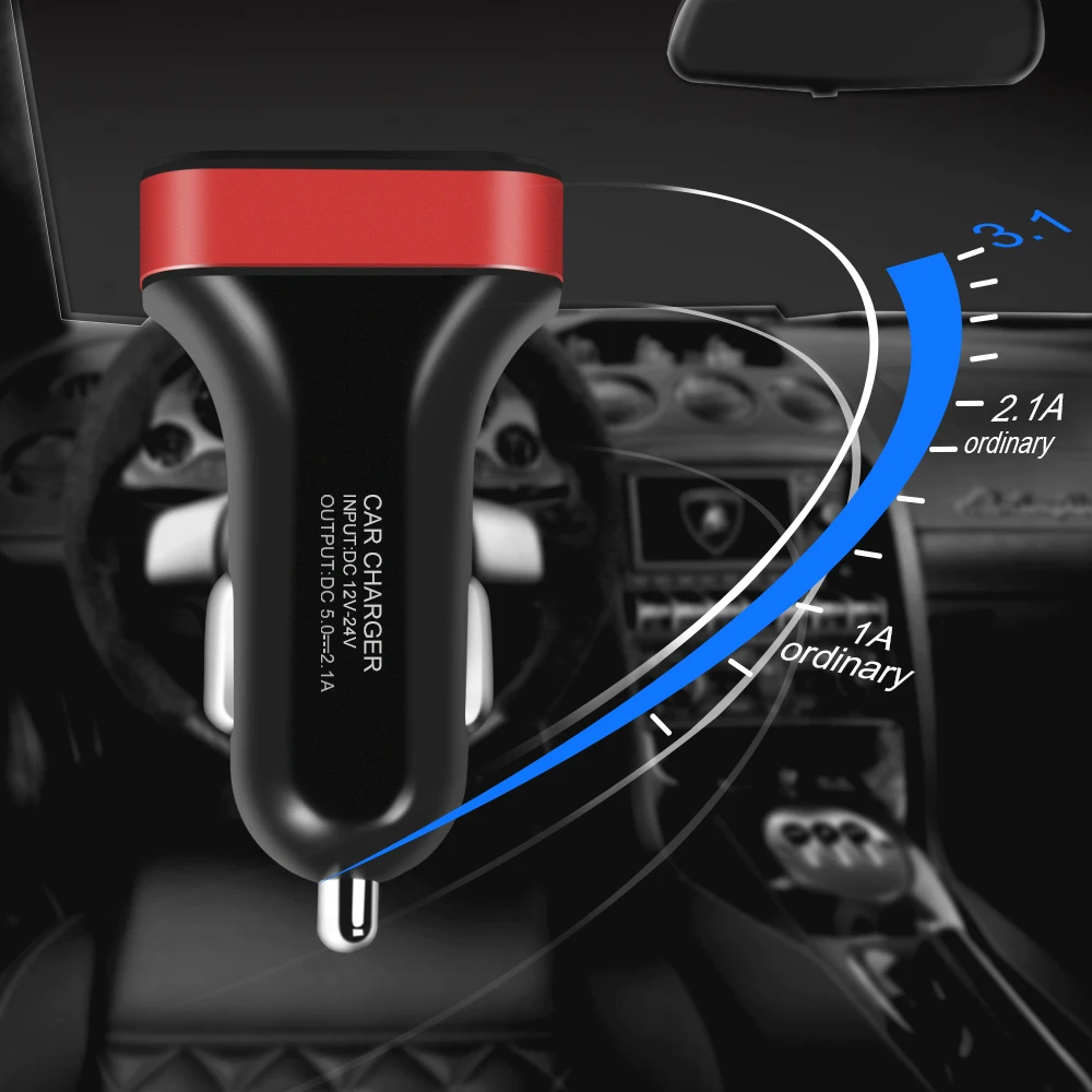 Digital Display Dual USB Car Charger For iPhone X 8 7 Xiaomi Samsung Fast Charging Voltage Monitoring Universal GPS Car-Charger (3)