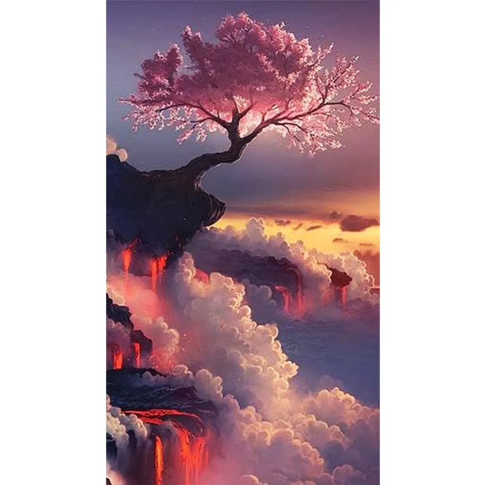 

5D DIY Diamond Paintings Full Round Drill Cloud Pine Tree Mosaic Cross Stitch Landscape Kits Embroidery Stickers Decoration Home