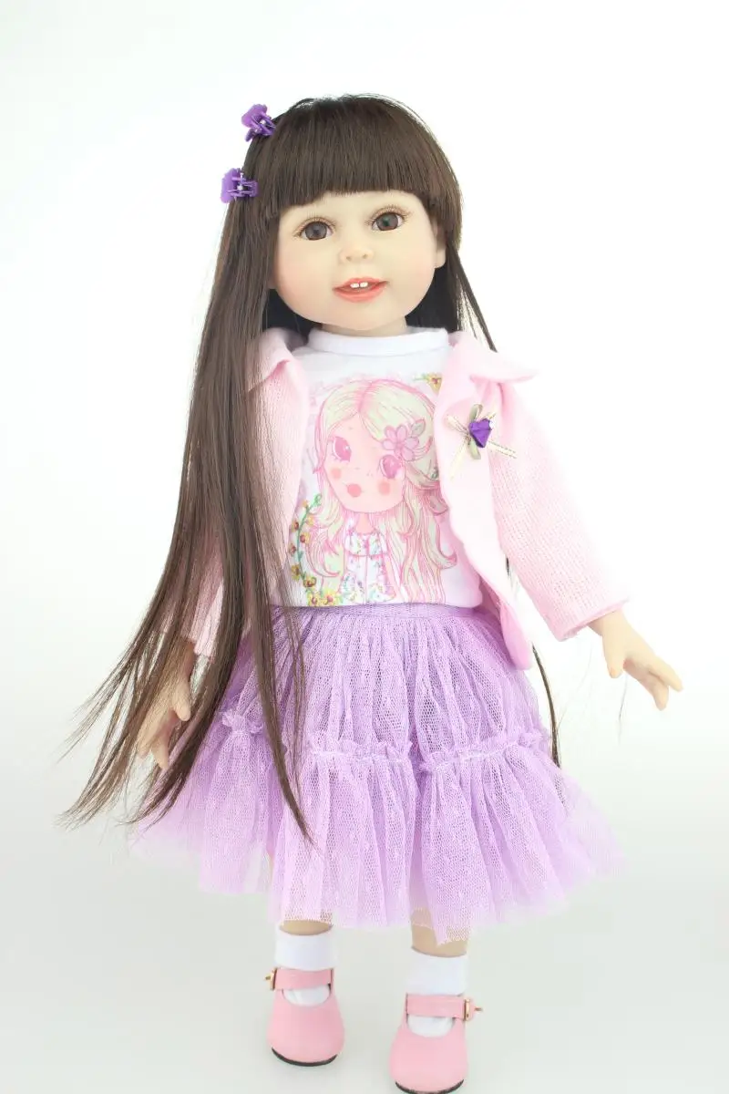 NPKDOLL длинные волосы/куклы игрушки для детей 45 см bebe реалистичные силиконовые reborn baby куклы для девочек фиолетовые подарки на день рождения