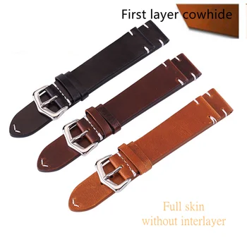 

Handmade Retro Genuine Leather Watch Band Strap 18mm 20mm 22mm Man Women Wrist Watchbands Belt Silver Buckle