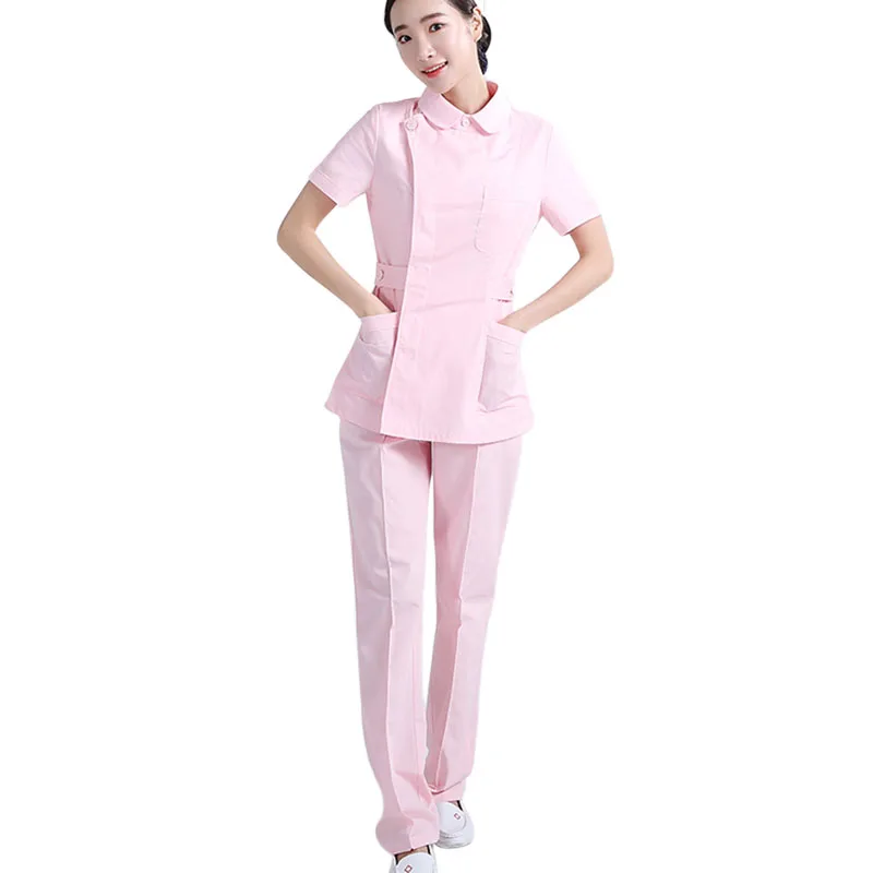 Униформа медсестры Женская медицинская рабочая одежда форма медсестры-санитарки красивые комбинезоны костюмы женские комплекты униформы с короткими рукавами - Цвет: Pink